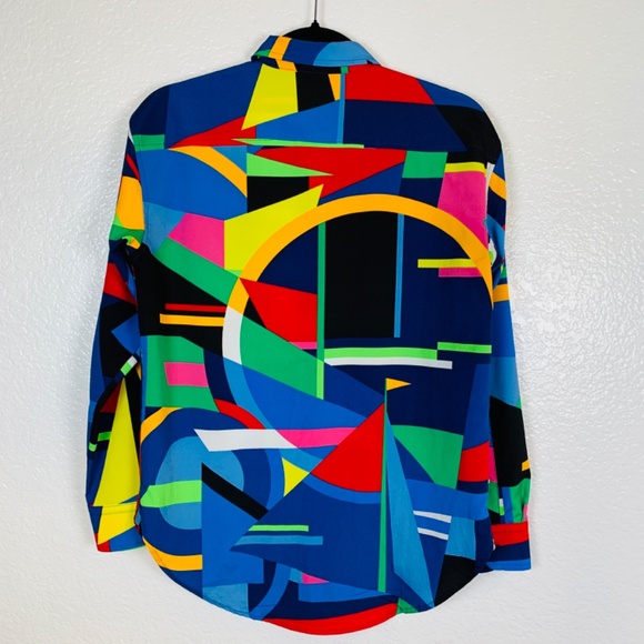 Lauren Ralph Lauren Black Label Women Shirt Size XS ButtonTop Geometric Nautical - Picture 10 of 14